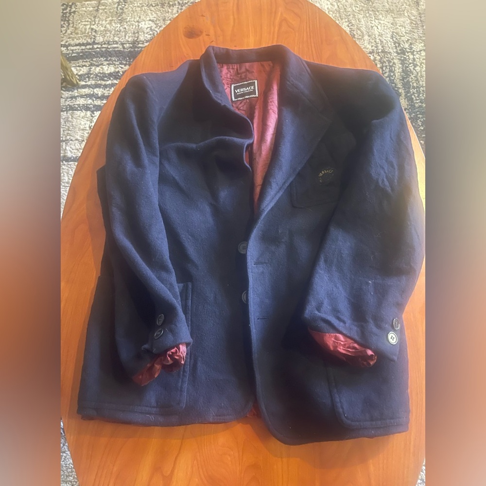Versace Dark Blue Blazer with Gold Logo